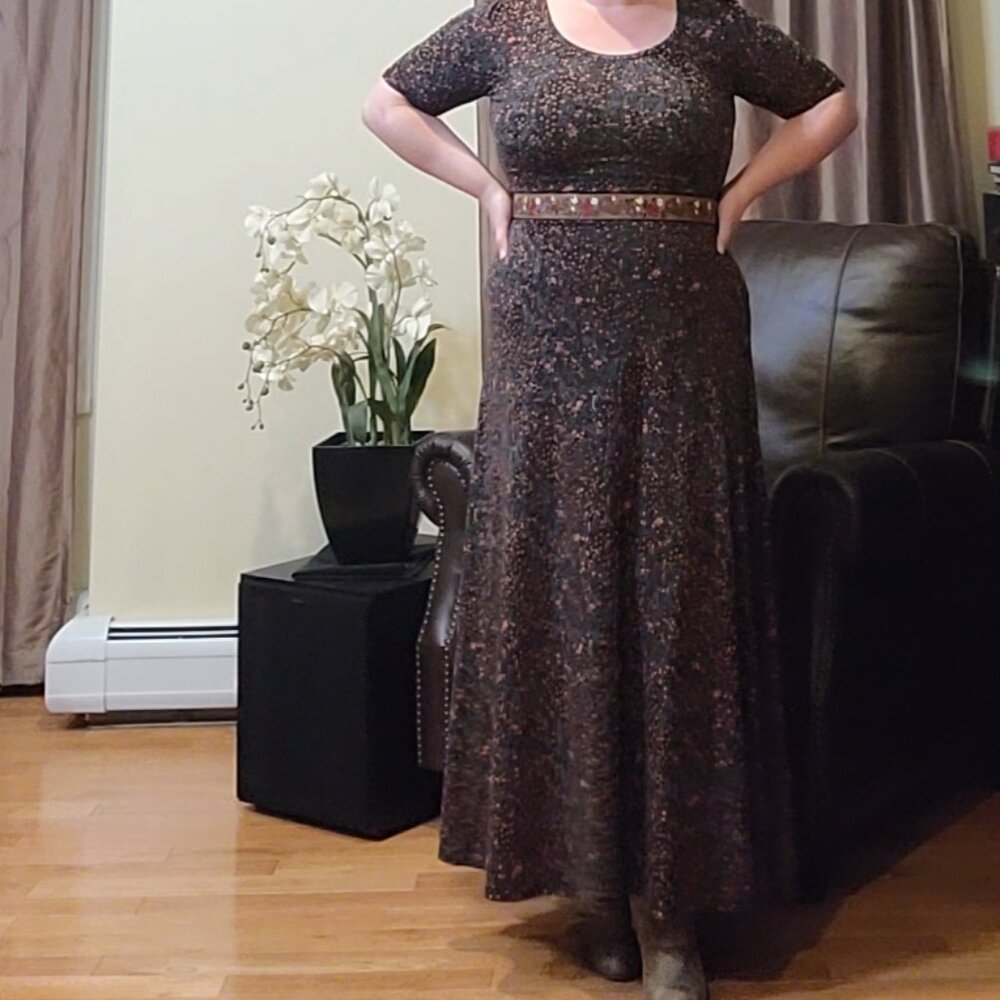 Lularoe Fall Ana micro floral Maxi Dress EUC Size L